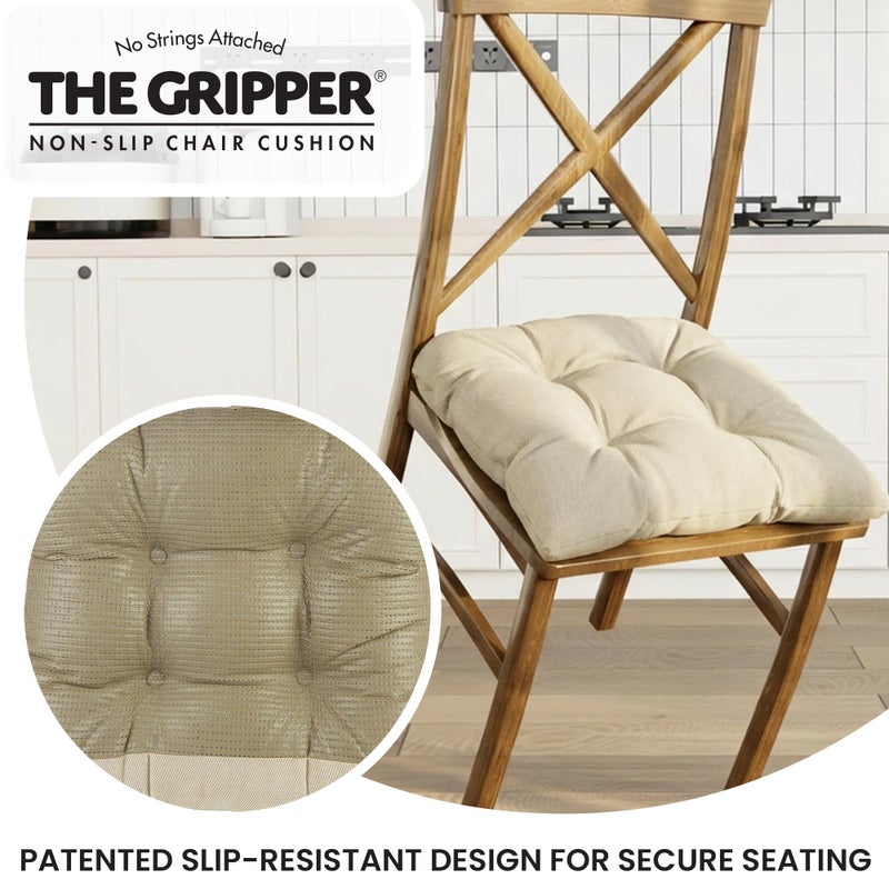 Klear Vu Gripper Overstuffed Universal Non-Slip Dining Chair Cushions for Kitchen Decor or Office Use, U-Shaped Skid-Proof Seat Pad, 17x17 Inches, 2 Count (Pack of 1), Linear Stone Tan - Image 5